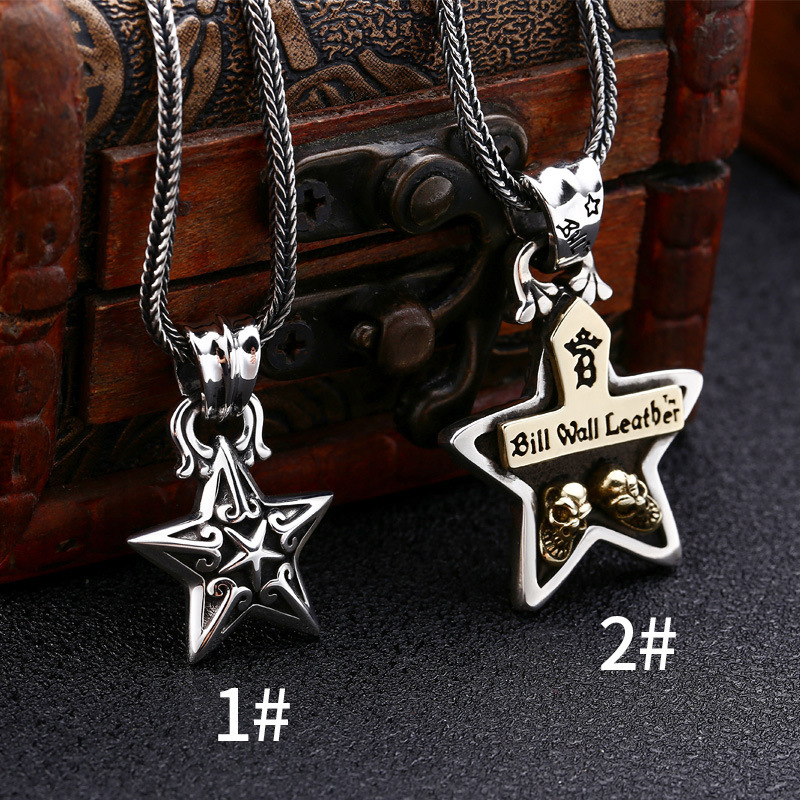 925 sterling silver star skull necklace pendants vintage gothic punk antique designer Luxury jewelry accessories