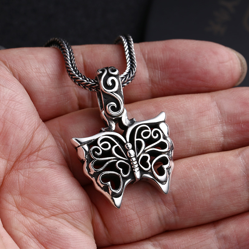 925 sterling silver scroll butterfly necklace pendants vintage gothic punk antique designer Luxury jewelry accessories