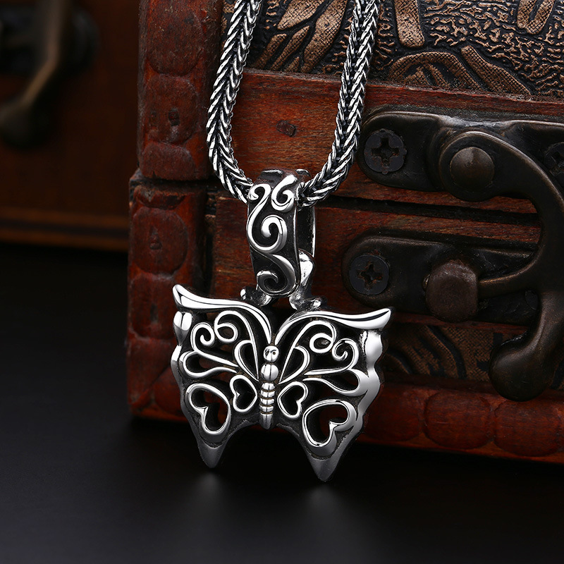 925 sterling silver scroll butterfly necklace pendants vintage gothic punk antique designer Luxury jewelry accessories