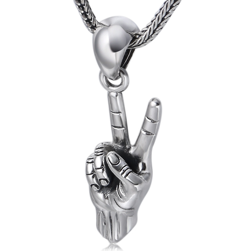 925 sterling silver victory sign Gestures necklace pendants vintage gothic punk antique designer Luxury jewelry accessories