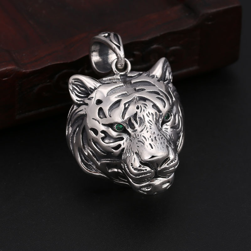 925 sterling silver tiger head necklace pendants vintage gothic punk antique designer Luxury jewelry accessories