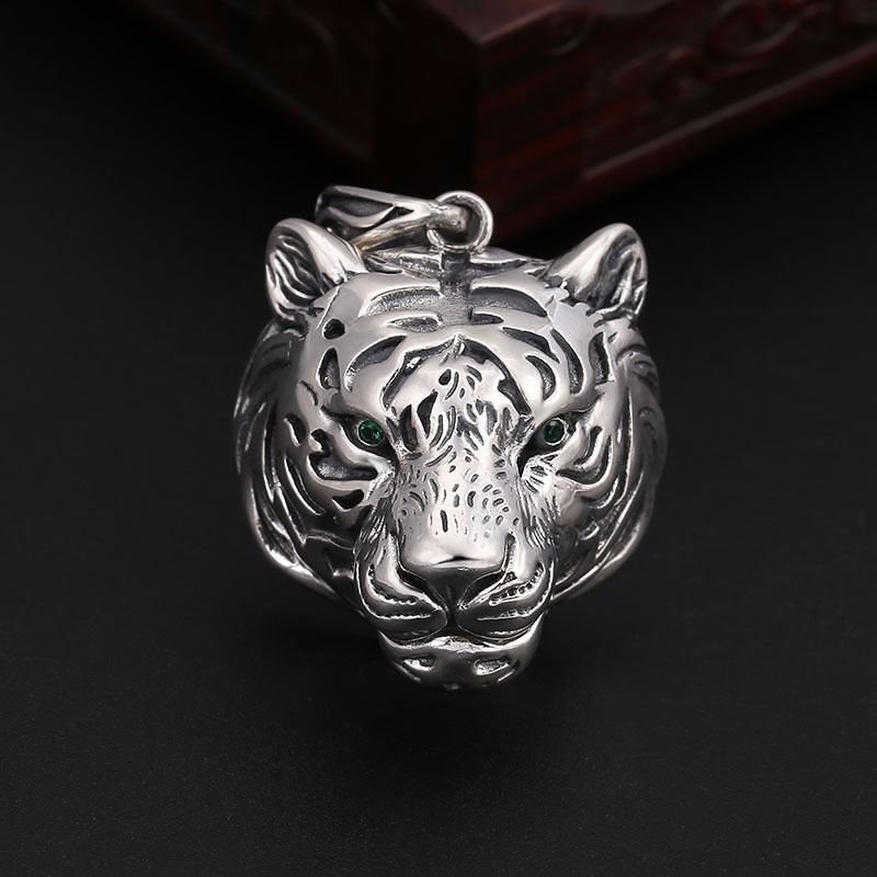 925 sterling silver tiger head necklace pendants vintage gothic punk antique designer Luxury jewelry accessories
