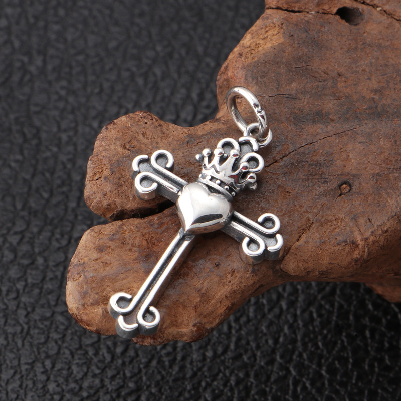925 sterling silver cross crown heart necklace pendants vintage gothic punk antique designer Luxury jewelry accessories