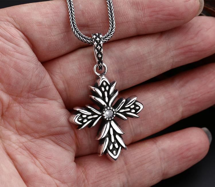 925 Sterling Silver Cross Necklace Pendants Vintage Gothic Punk Antique Designer Luxury Jewelry Accessories