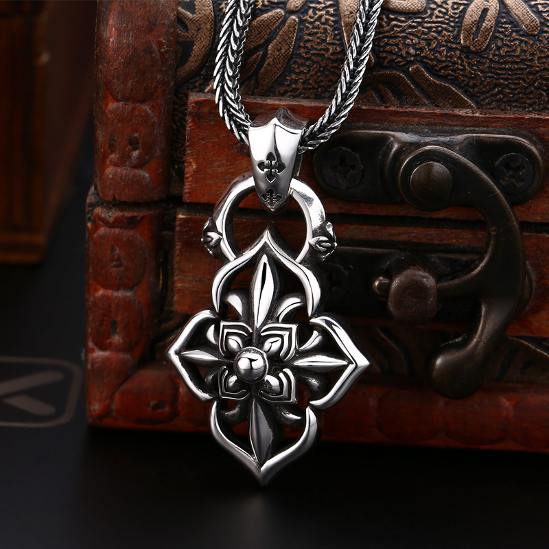 925 Sterling Silver Cross Necklace Pendants Vintage Gothic Punk Antique Designer Luxury Jewelry Accessories