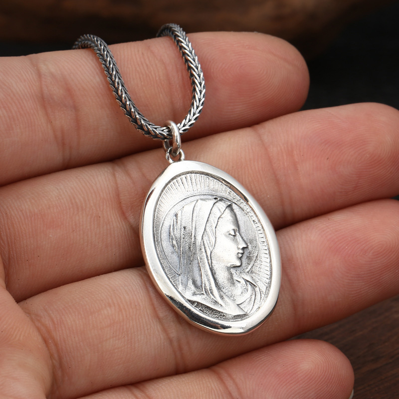 925 Sterling Silver Mother of God Necklace Pendants Vintage Gothic Punk Antique Designer Luxury Jewelry Accessories