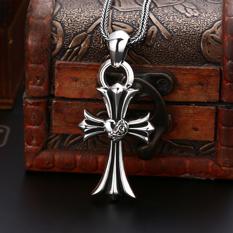 925 Sterling Silver Cross Scroll heart Necklace Pendants Vintage Gothic Punk Antique Designer Luxury Jewelry Accessories