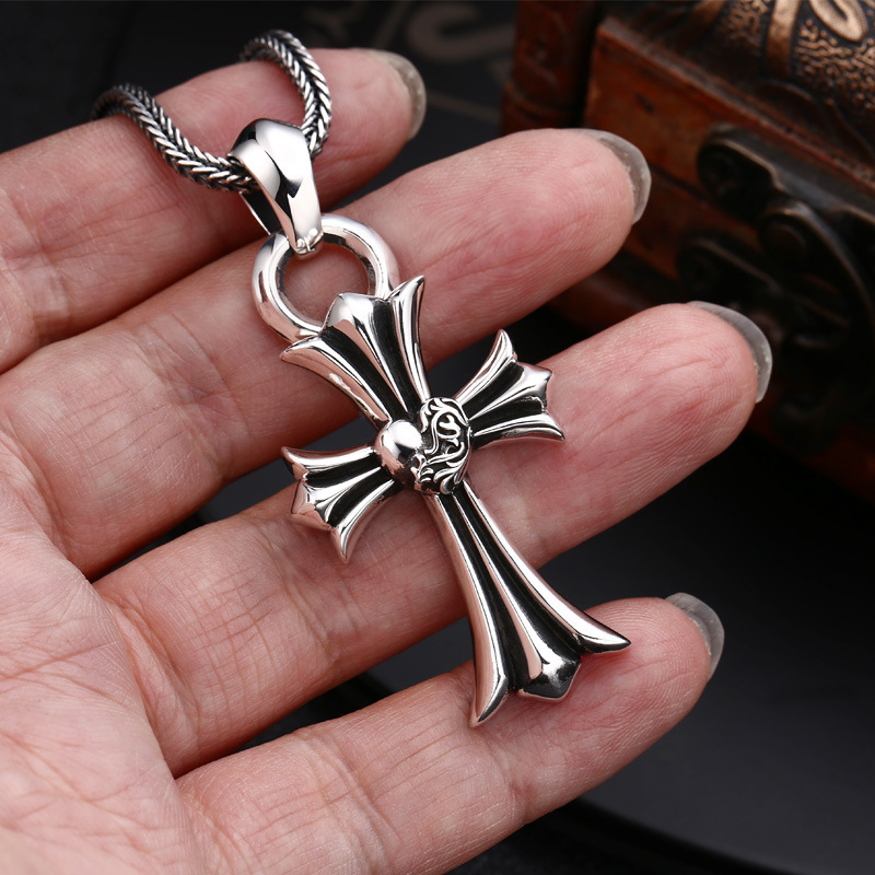 925 Sterling Silver Cross Scroll heart Necklace Pendants Vintage Gothic Punk Antique Designer Luxury Jewelry Accessories