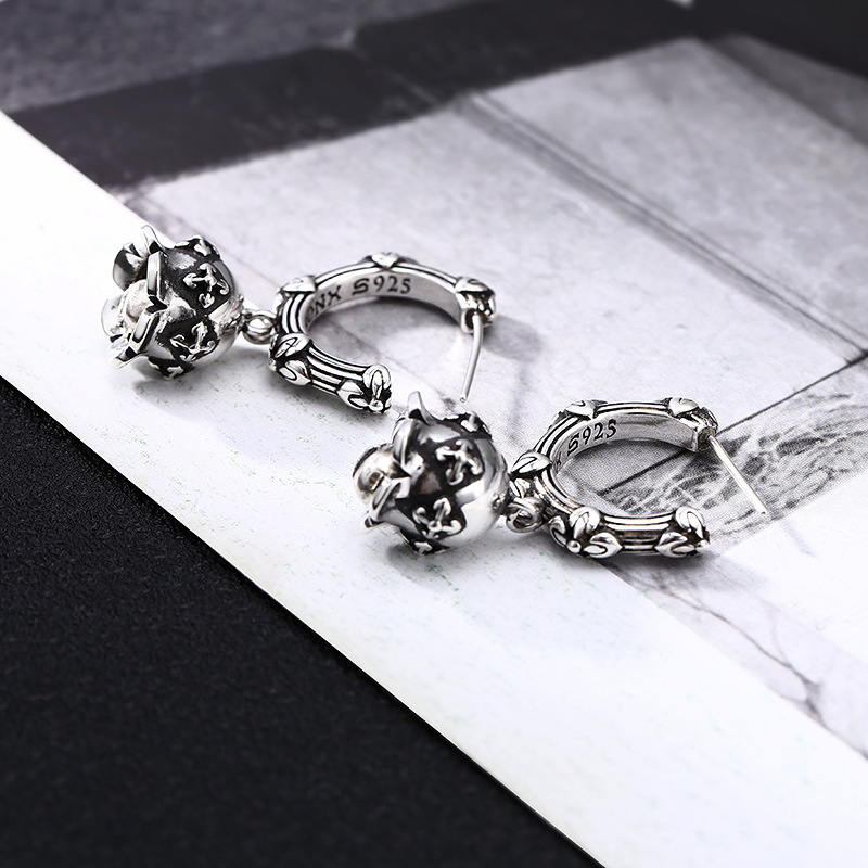 925 Sterling Silver Cross Hoop Dangle Earrings with bell Vintage Gothic Punk Hiphop Antique Designer Luxury Jewelry Accessories