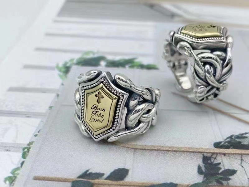 925 Sterling Silver Cross Shield Adjustable band rings 2-tone color Vintage Gothic Punk Antique Designer Luxury Jewelry Accessories