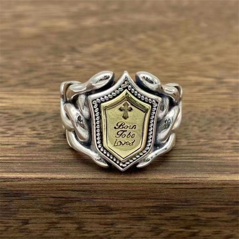 925 Sterling Silver Cross Shield Adjustable band rings 2-tone color Vintage Gothic Punk Antique Designer Luxury Jewelry Accessories