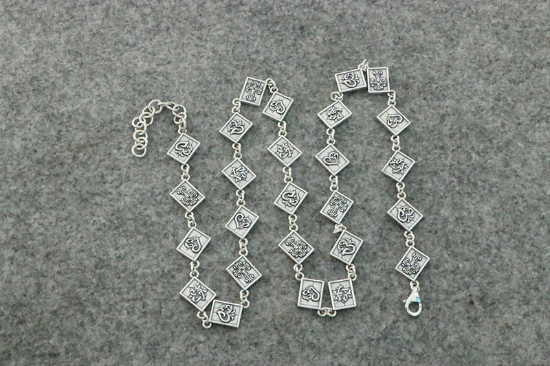 925 Sterling Silver Square Charms Link Chain Necklace Vintage Gothic Punk Hiphop Antique Designer Luxury Jewelry Accessories