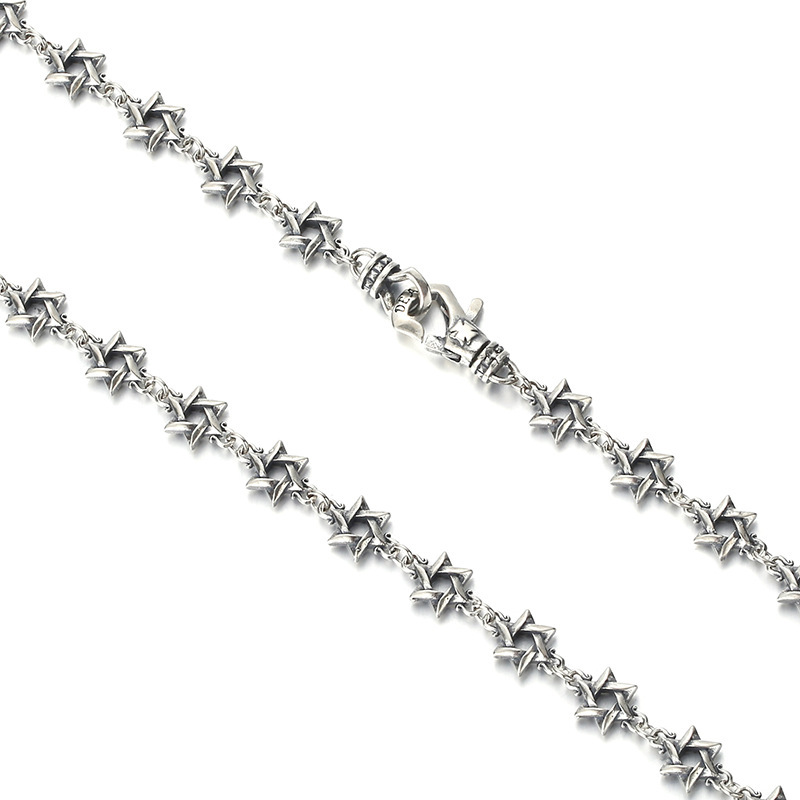 925 Sterling Silver Stars Link Chain Necklace Vintage Gothic Punk Hiphop Antique Designer Luxury Jewelry Accessories