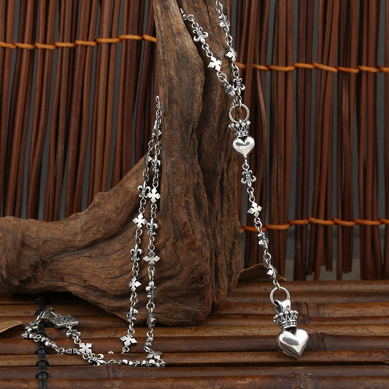 925 Sterling Silver Crown Heart Link Chain Necklace Vintage Gothic Punk Antique Designer Luxury Jewelry Accessories
