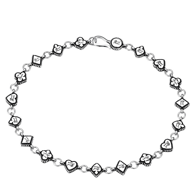 925 Sterling Silver Handmade Link Chain Necklaces Poker Card  Hearts Diamond shape