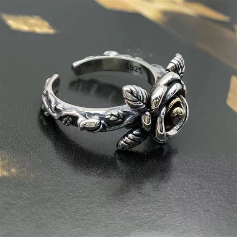 925 Sterling Silver Flower Adjustable band rings Vintage Gothic Punk Antique Designer Luxury Jewelry Accessories