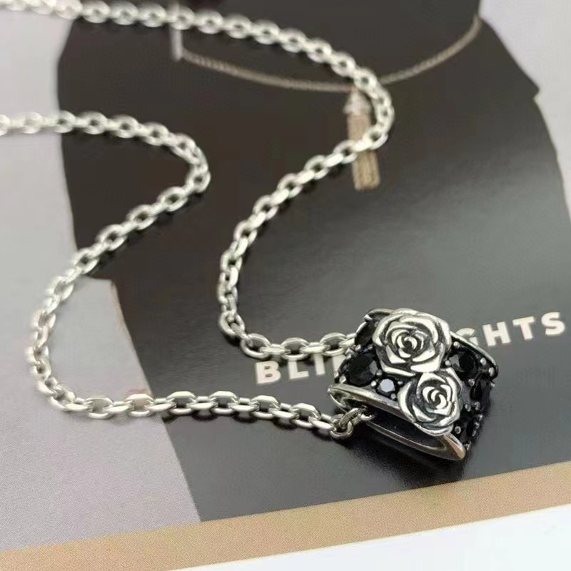 925 Sterling Silver Flowers Pendant Necklaces Vintage  Punk  Antique Designer Luxury Jewelry Accessories