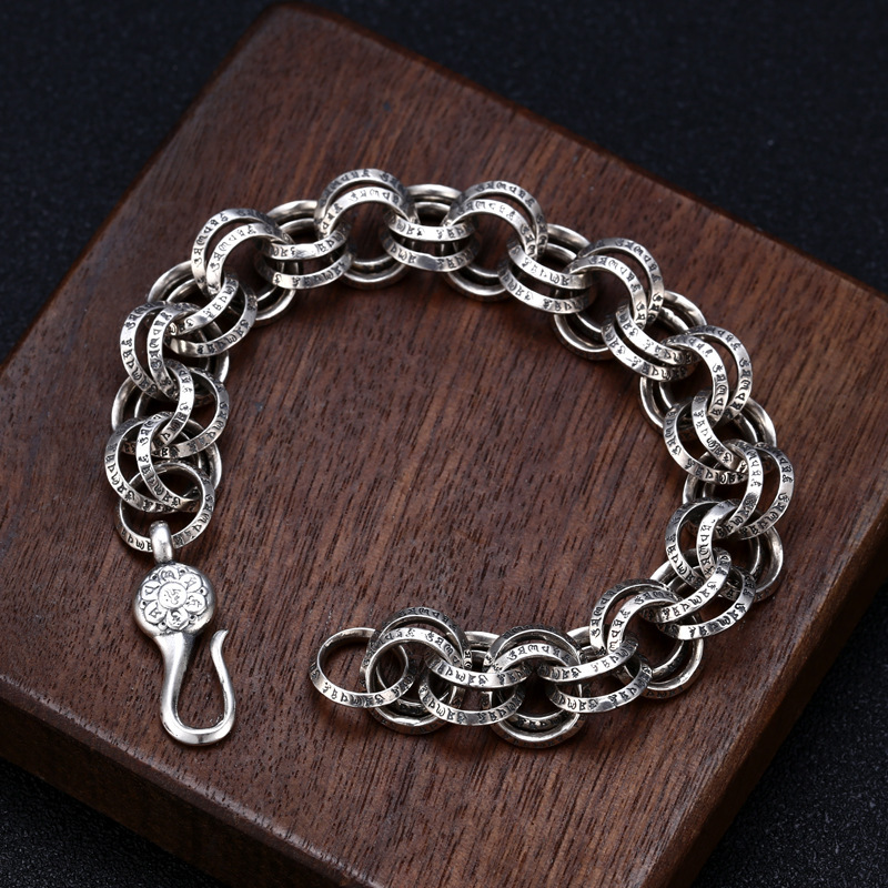 925Chromehearts Sterling Silver Double Round Link Chain Bracelets Antique Gothic Punk Jewelry Accessories With Fish hook Clasps