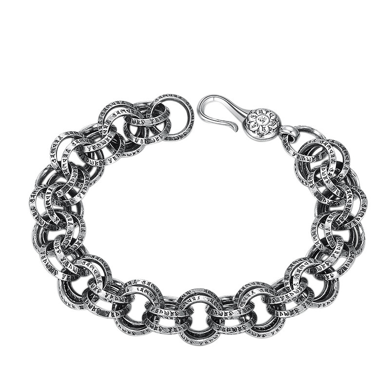 925Chromehearts Sterling Silver Double Round Link Chain Bracelets Antique Gothic Punk Jewelry Accessories With Fish hook Clasps