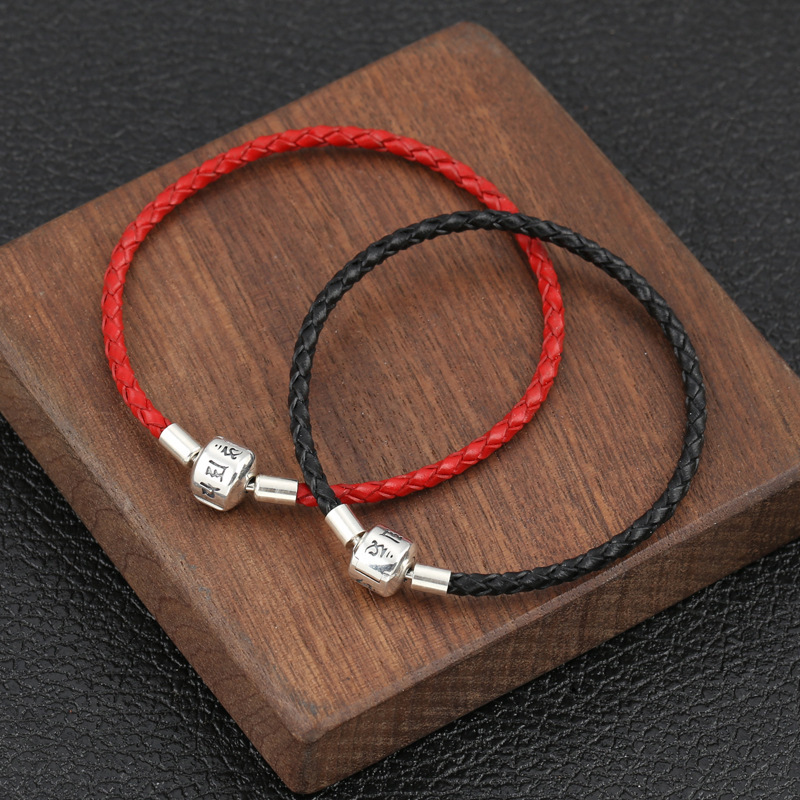 Braided Leather Cord Bracelets Red And Black Gothic Punk Jewelry Accessories With Sterling Silver Clasps