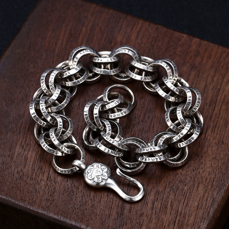 925Chromehearts Sterling Silver Double Round Link Chain Bracelets Antique Gothic Punk Jewelry Accessories With Fish hook Clasps