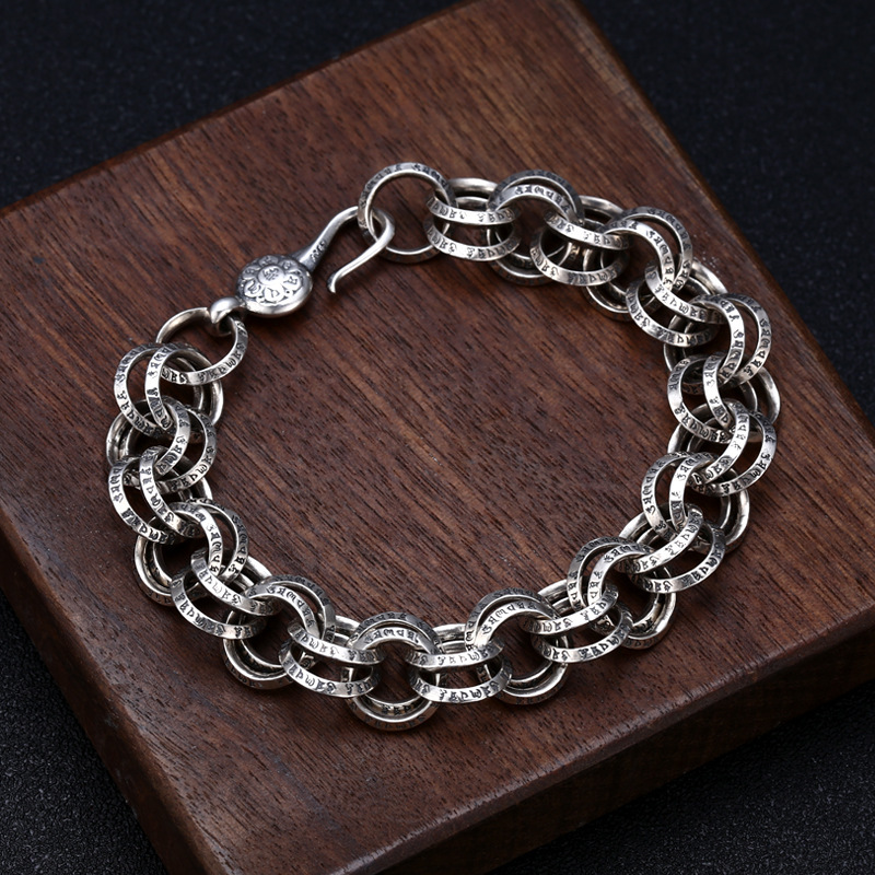 925Chromehearts Sterling Silver Double Round Link Chain Bracelets Antique Gothic Punk Jewelry Accessories With Fish hook Clasps