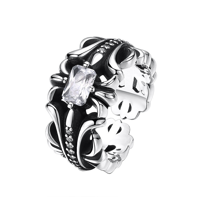 925Chromehearts Sterling Silver Cross Adjustable Band Rings With Stones Vintage Punk Antique Luxury Jewelry Accessories