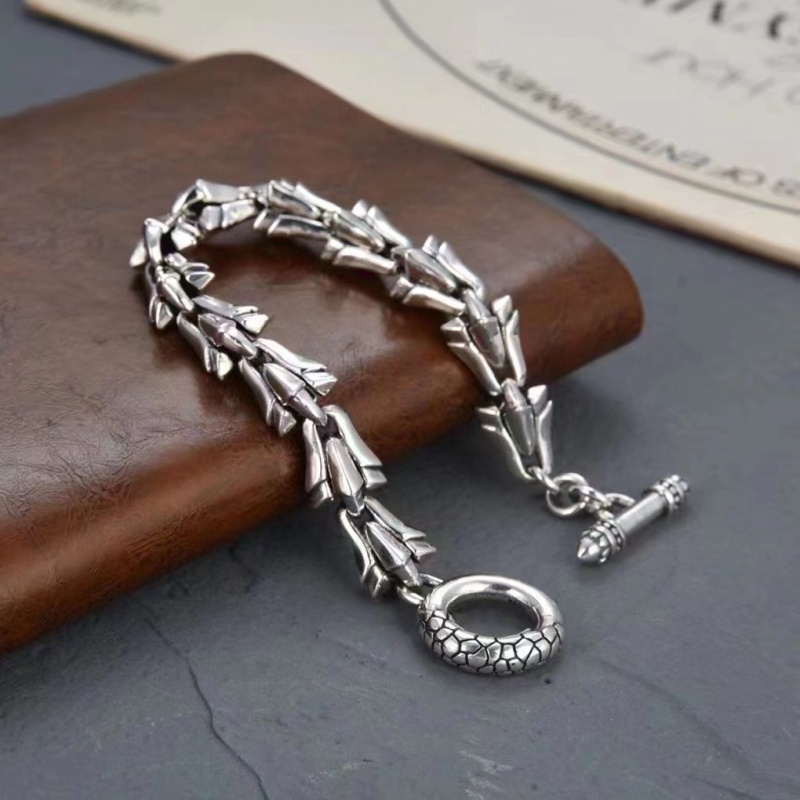 925 Sterling Silver Link Chain Bracelets Antique Gothic Punk Jewelry Accessories With Toggle Clasps