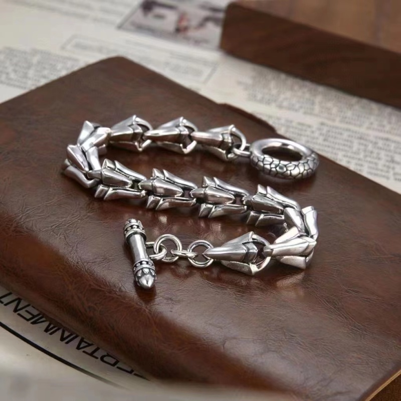 925 Sterling Silver Link Chain Bracelets Antique Gothic Punk Jewelry Accessories With Toggle Clasps