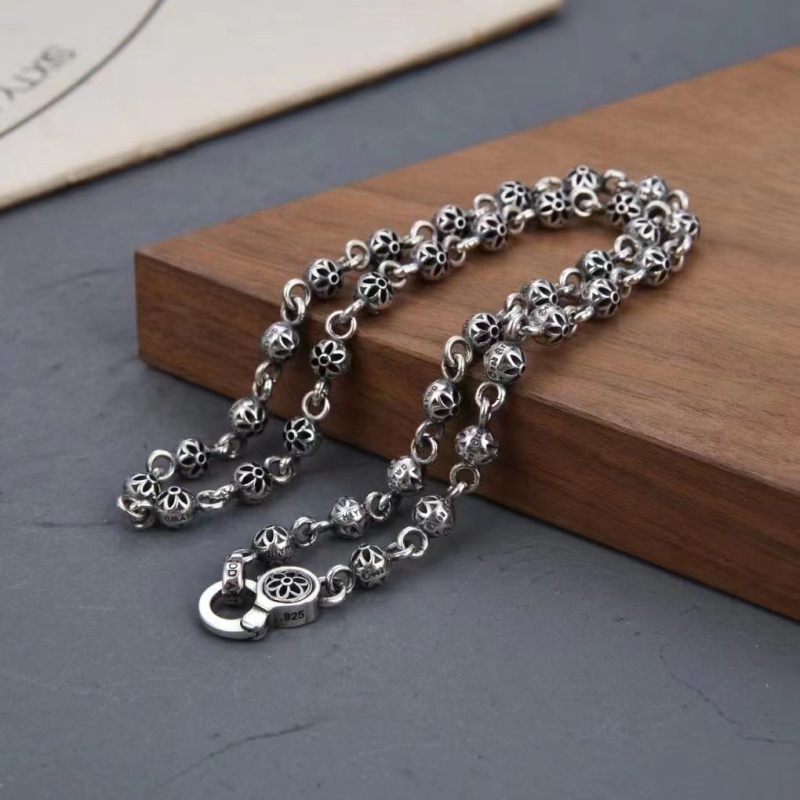 925 Sterling Silver Flower Ball Link Chain Necklaces Vintage Punk Hiphop Designer Luxury Jewelry Accessories