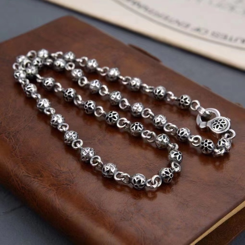 925 Sterling Silver Flower Ball Link Chain Necklaces Vintage Punk Hiphop Designer Luxury Jewelry Accessories