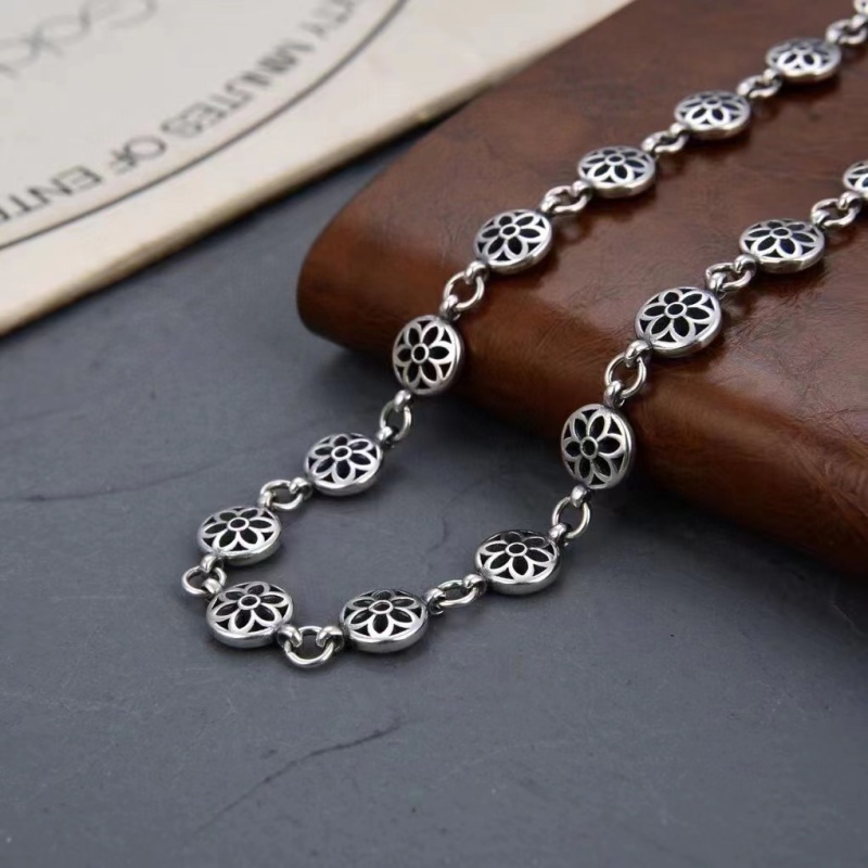 925 Sterling Silver Flowers Link Chain Necklaces Vintage Gothic Punk Hiphop Designer Luxury Jewelry Accessories