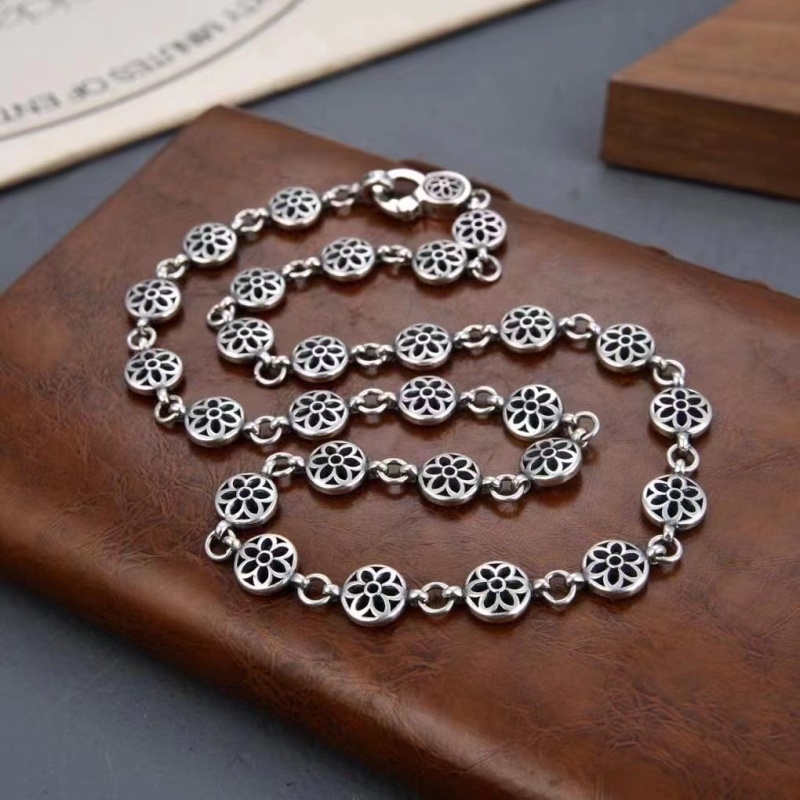 925 Sterling Silver Flowers Link Chain Necklaces Vintage Gothic Punk Hiphop Designer Luxury Jewelry Accessories