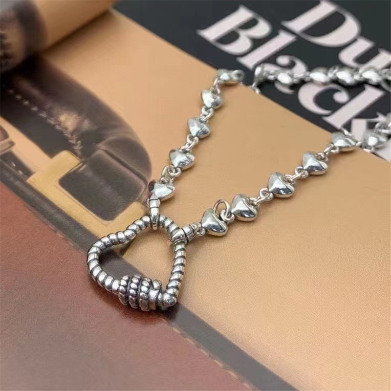 925 Sterling Silver Heart Pendant Link Chain Necklaces Vintage Gothic Punk Hiphop Luxury Jewelry Accessories