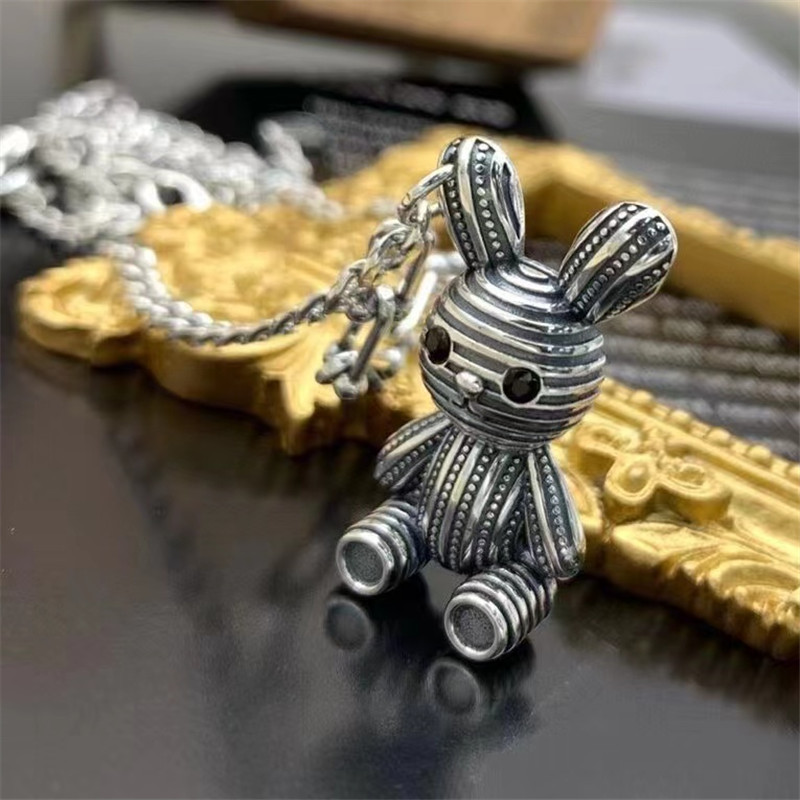 925 Sterling Silver Lovely Rabbit Pendant Necklaces Vintage Gothic Punk Hiphop Luxury Jewelry Accessories