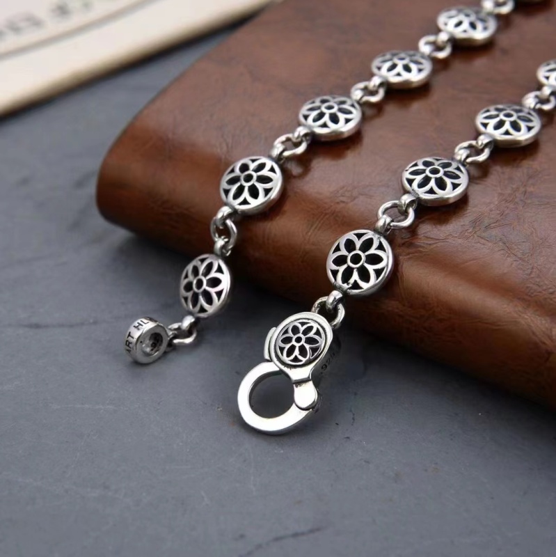 925 Sterling Silver Flowers Link Chain Necklaces Vintage Gothic Punk Hiphop Designer Luxury Jewelry Accessories