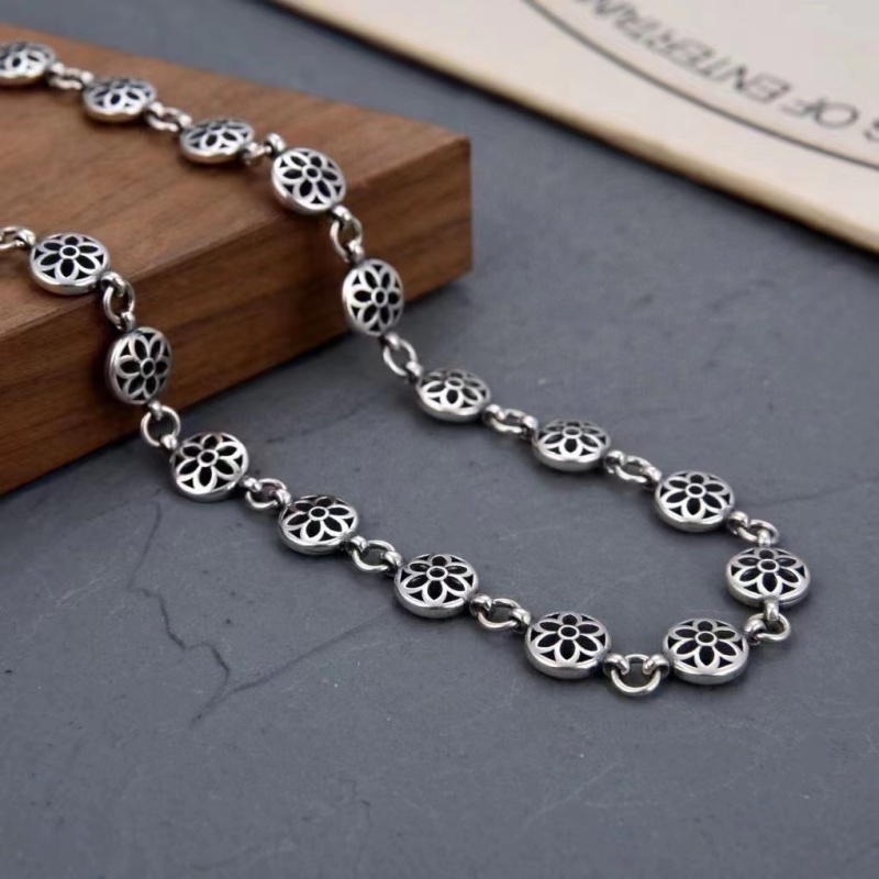 925 Sterling Silver Flowers Link Chain Necklaces Vintage Gothic Punk Hiphop Designer Luxury Jewelry Accessories