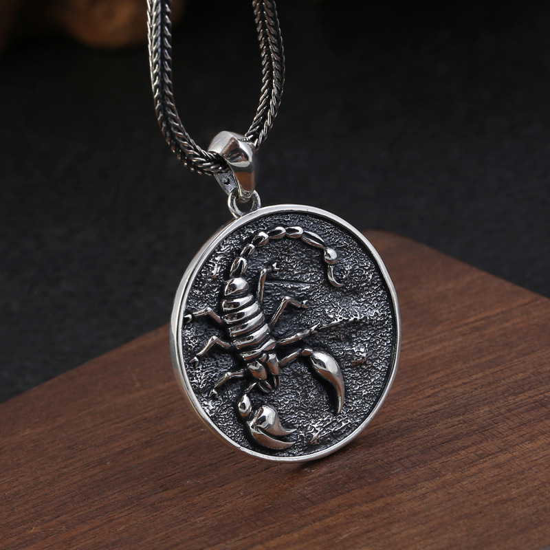 Scorpion Round Pendant Necklaces 925 Sterling Silver Vintage Gothic Punk Hiphop Luxury Jewelry Accessories Gift For Men