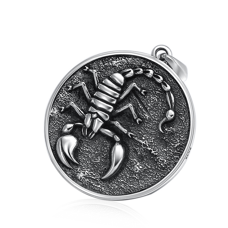 Scorpion Round Pendant Necklaces 925 Sterling Silver Vintage Gothic Punk Hiphop Luxury Jewelry Accessories Gift For Men