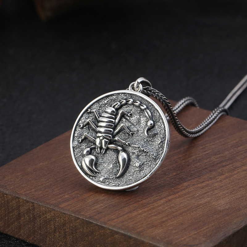 Scorpion Round Pendant Necklaces 925 Sterling Silver Vintage Gothic Punk Hiphop Luxury Jewelry Accessories Gift For Men