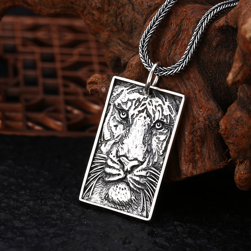 925 Sterling Silver Tiger Badge Pendant Necklaces Vintage Gothic Punk Hiphop Antique Designer Jewelry Accessories