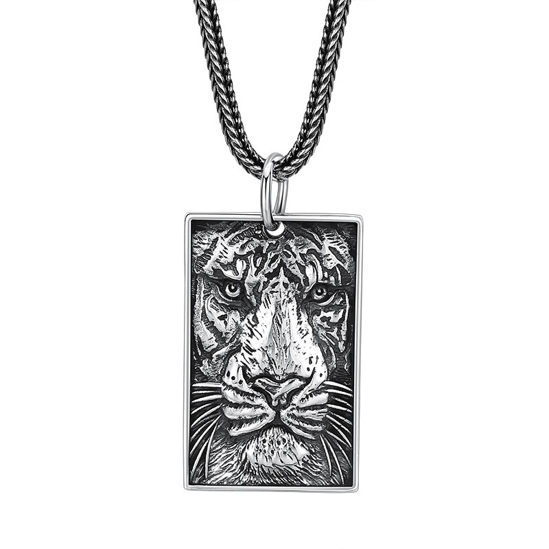 925 Sterling Silver Tiger Badge Pendant Necklaces Vintage Gothic Punk Hiphop Antique Designer Jewelry Accessories