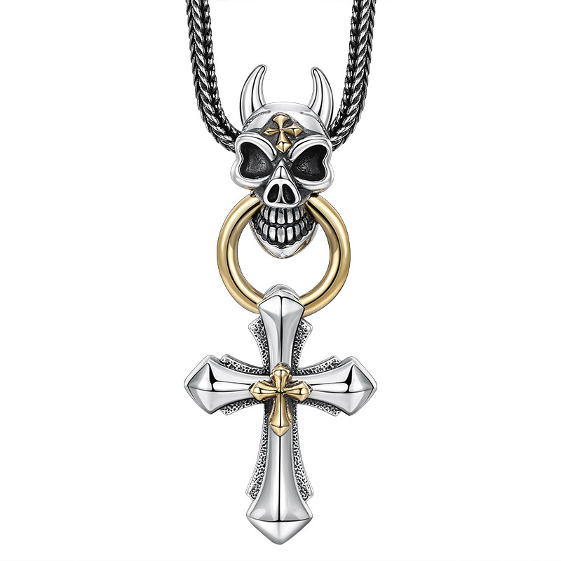 925 Sterling Silver Skull and CrossPendant Necklaces Vintage Gothic Punk Hiphop Antique Designer Luxury Jewelry Accessories