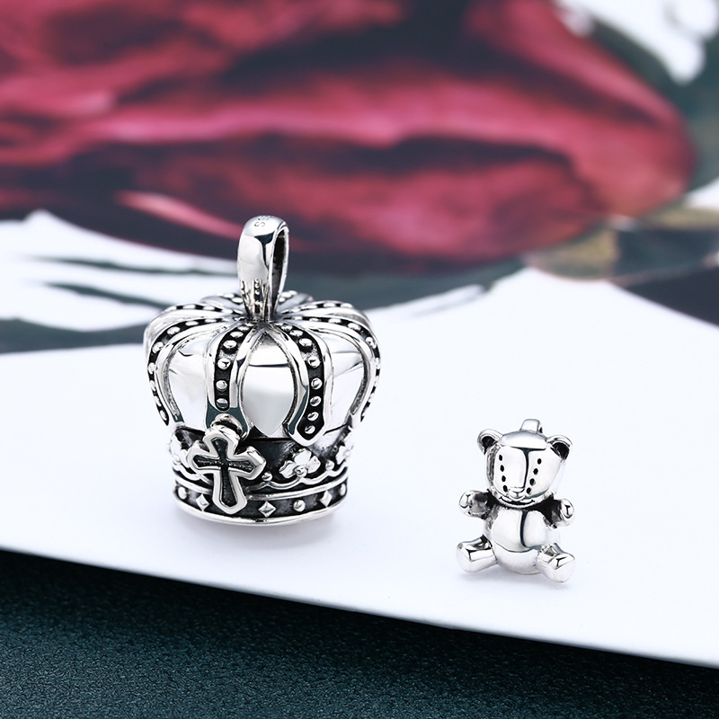 925 Sterling Silver Crown Pendant Necklaces With bear gift Vintage Gothic Punk Hiphop Antique Designer Luxury Jewelry Accessories