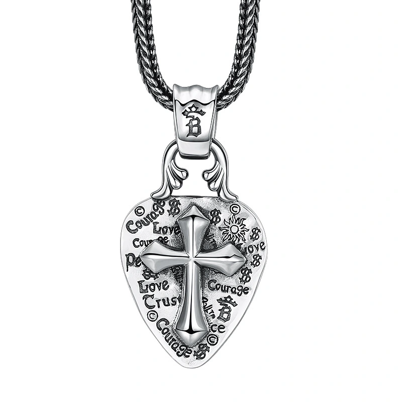 925 Sterling Silver Cross Graffiti Badge Pendant Necklaces Vintage Gothic Punk Hiphop Antique Designer Luxury Jewelry Accessories