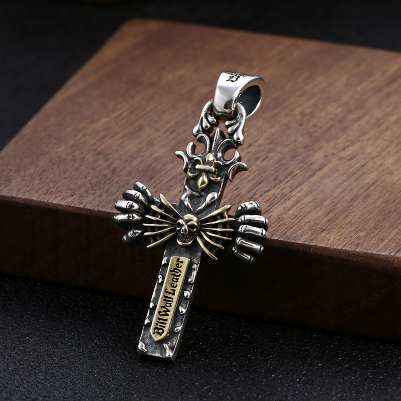 925 Sterling Silver Skull Cross Pendant Necklaces Vintage Gothic Punk Hiphop Antique Designer Luxury Jewelry Accessories