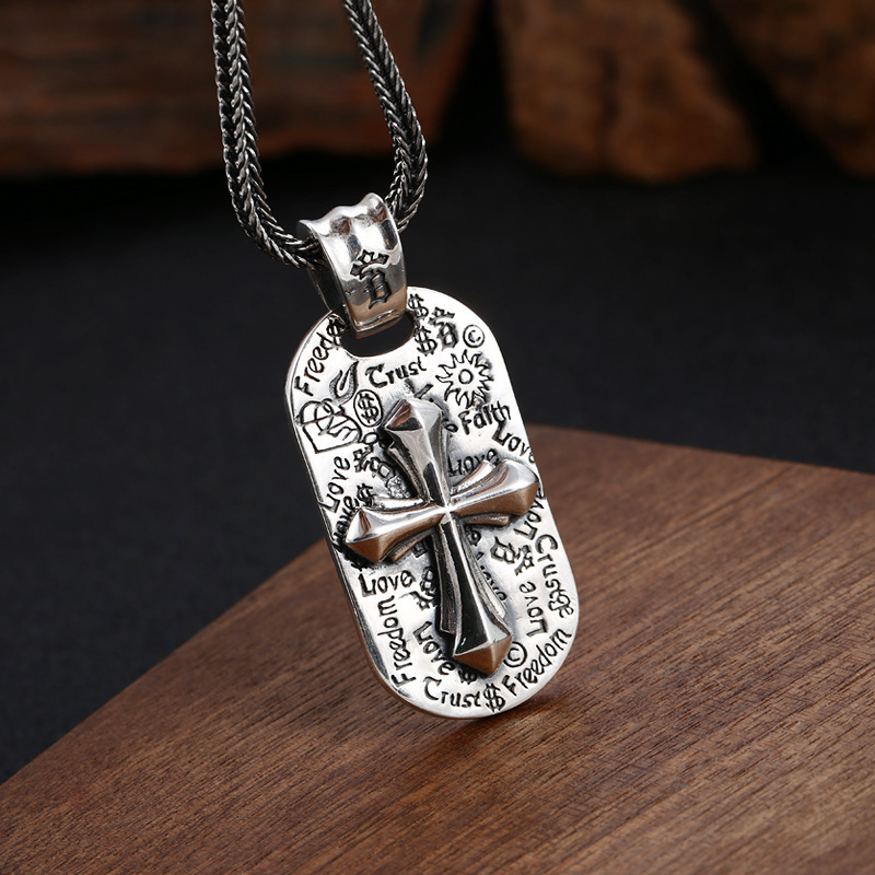 925 Sterling Silver Crosses Graffiti Pendant Necklaces Vintage Gothic Punk Hiphop Antique Designer Luxury Jewelry Accessories