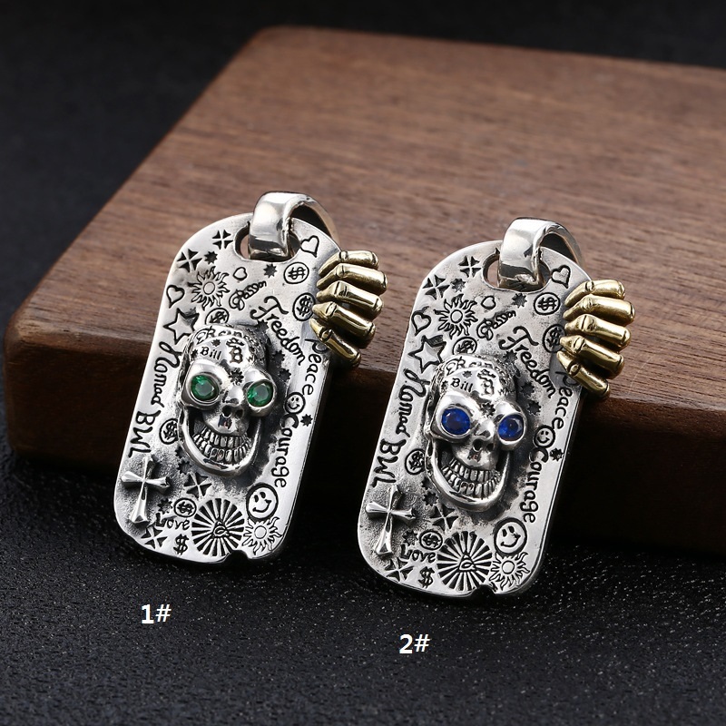 925 Sterling Silver Skull Cross Graffiti Badge Pendant Necklaces Vintage Gothic Punk Hiphop Antique Designer Luxury Jewelry Accessories
