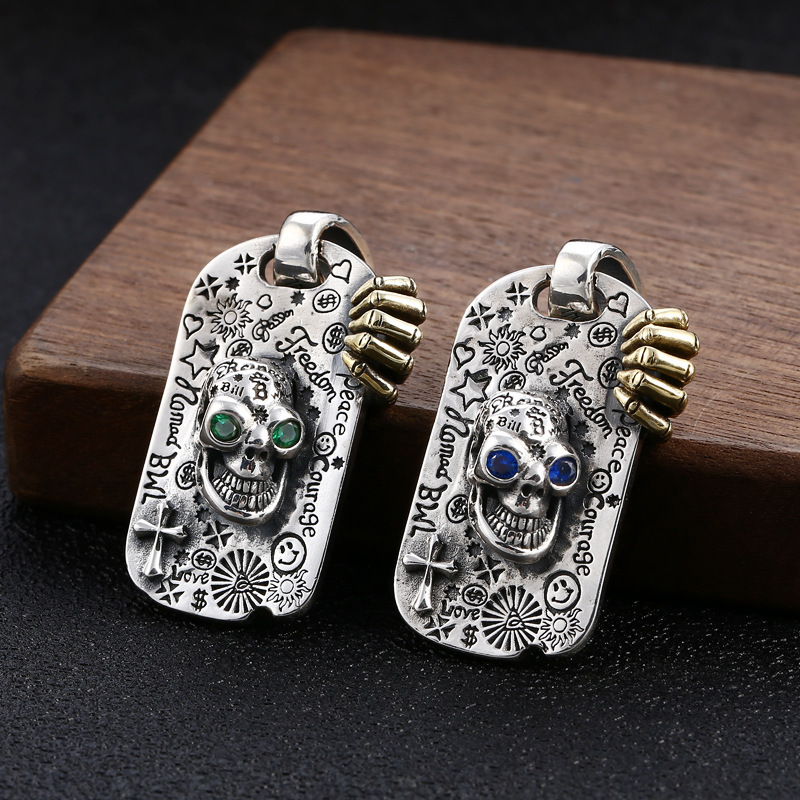 925 Sterling Silver Skull Cross Graffiti Badge Pendant Necklaces Vintage Gothic Punk Hiphop Antique Designer Luxury Jewelry Accessories