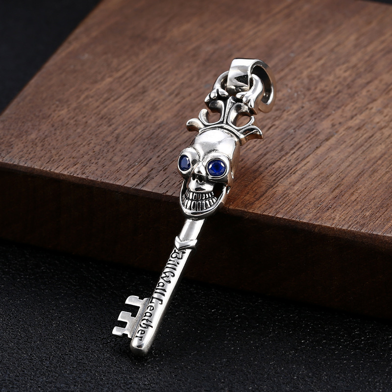 925 Sterling Silver Skull Key Pendant Necklaces Vintage Gothic Punk Hiphop Antique Designer Luxury Jewelry Accessories